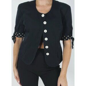 Vintage 90s Mondi Black Short Sleeve Polka Dot Detail Blazer Size 40 (US 10)